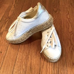 The Shoe Box white Leather espadrille sneakers with silver